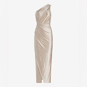 New Express Satin One Shoulder Ruched Maxi Dress